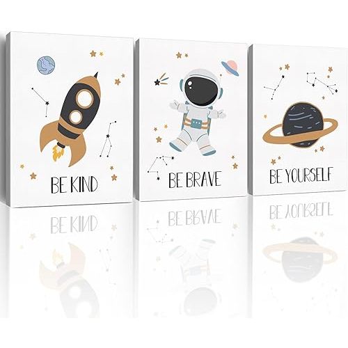Yuzi-n Space Decor for Boys Room Inspirational Astronaut Wall Art Decor for Kids Room Nursery Playroom Classroom Bedroom, Outer Space Themed Posters Set of 3 (12"X15")