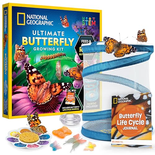 National Geographic Ultimate Butterfly Growing Kit - Butterfly Activity Kit with Voucher for 5 Live Caterpillars, Butterfly Cage, Butterfly Feeder