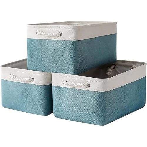TheWarmHome Storage Bins - Large 3 Pack 15.7x11.8x8.3 in Fabric Storage Baskets for Organizing Shelves | Large Basket Closet Organizer for Home Decor Shelf Baby Toy Laundry (White & Green)