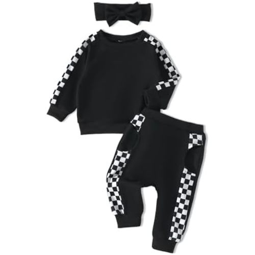 AMAWMW Infant Baby Girl Clothes Long Sleeve Loose Sweatshirts Pockets Pants Headband Outfits Fall Winter Spring Gift