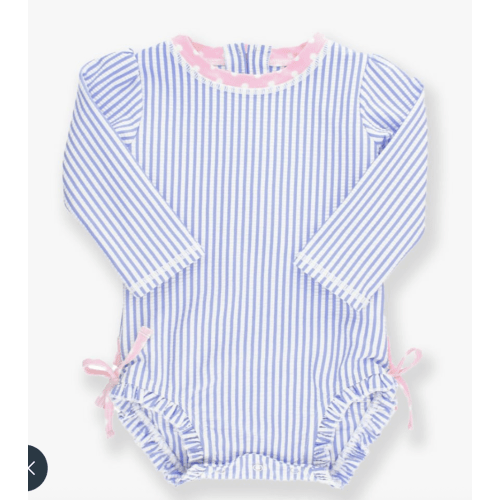 Seersucker Long Sleeve Rash Guard One Piece | RuffleButts & RuggedButts