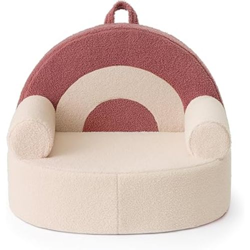 Blissful Diary Toddler Chair Comfy, Foam Kids Chair with Soft Teddy Plush, Toddler Reading Armchair with Cute Rainbow Designs- Light Cream