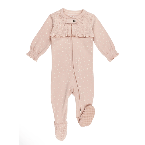Organic Smocked Zipper Footie in Rosewater Dots – L'ovedbaby