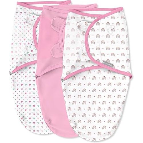 SwaddleMe by Ingenuity Original Swaddle, 100% Cotton, Improves Sleep & Calms Startle Reflex, 0-3 Months, 3-Pack - Over the Rainbow