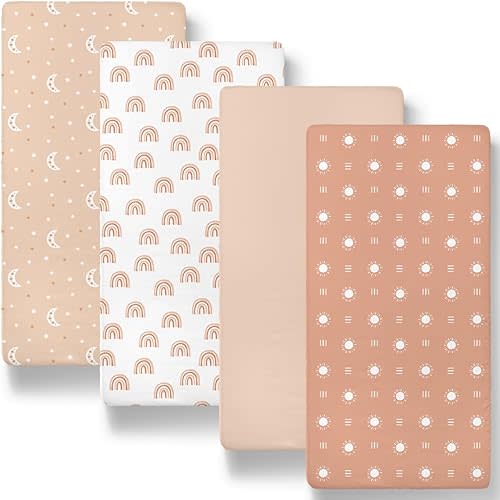 The Peanutshell Baby Bassinet Sheets 4-Pack for Girl or Boy - Soft, Oval & Fitted Baby Girls or Boys Bassinet Sheet, Rectangle, Fitted Sheet Covers for Crib, Halo Bassinet Mattress - Boho