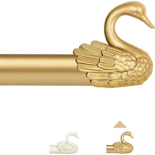 TANGWIN Gold Farmhouse Curtain Rods for Windows:18-45 Inch Adjustable Curtain Rod for Bedroom Living Room,Heavy Duty Decorative Rustic Drapery Rods with Vintage Swan Finials Easy Install,Brass Gold