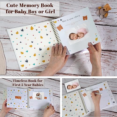 Baby Memory Book, The Story of You, Paper Material with Double Golden Spiral, Neutral Colors, 8x10 inches, White