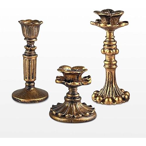 French Nostalgic Floral Resin Candle Holder Antique Bronze/Furniture Decoration/Retro Ornaments Candlestick (Bronze)