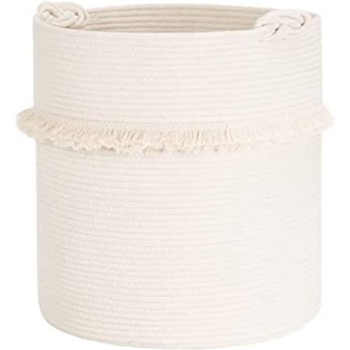 CherryNow Extra Large Woven Storage Baskets – 17'' x 16'' Cotton Rope Decorative Hamper for Magazine, Toys, Blankets, and Laundry, Cute Tassel Nursery Decor - Home Storage Container Off-white