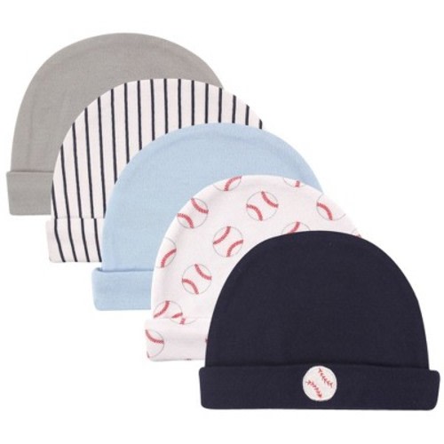 Luvable Friends Baby Boy Cotton Caps 5pk, Baseball, 0-6 Months