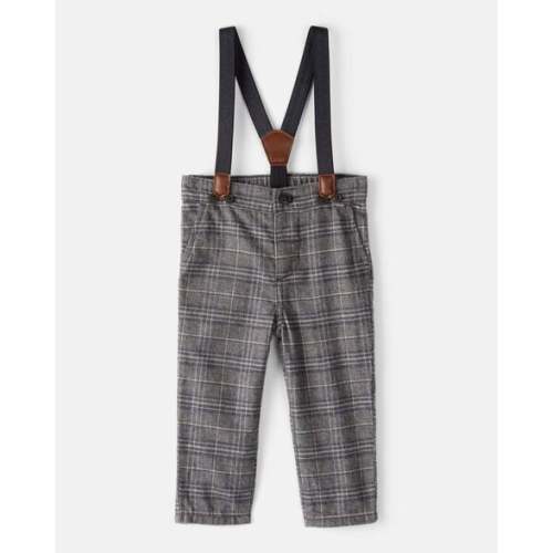 Baby Boy Plaid Cotton Pants With Suspenders - Grey - OshKosh | Carter's