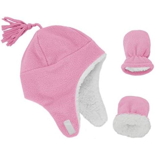 Zando Baby Winter Hat and Mitten Set Size 3M-7Y - Cute Fleece Sherpa Lined Warm Beanie for Toddler Kids Newborn Boys Girls