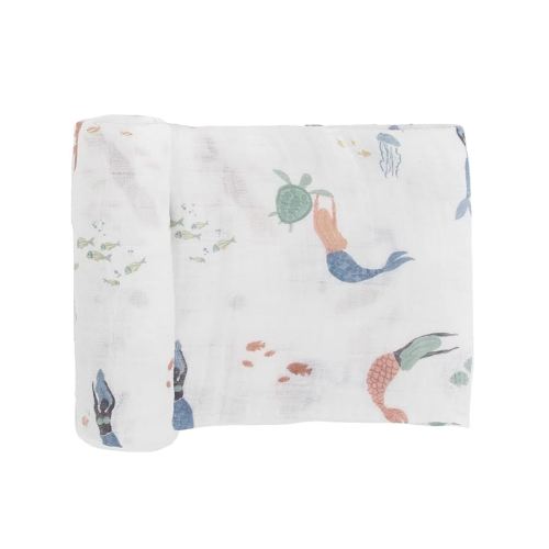 Little Unicorn Premium Cotton Swaddle Baby Blanket | Breathable Fabric | for swaddling, Play, Nursing & More (Mermaids)