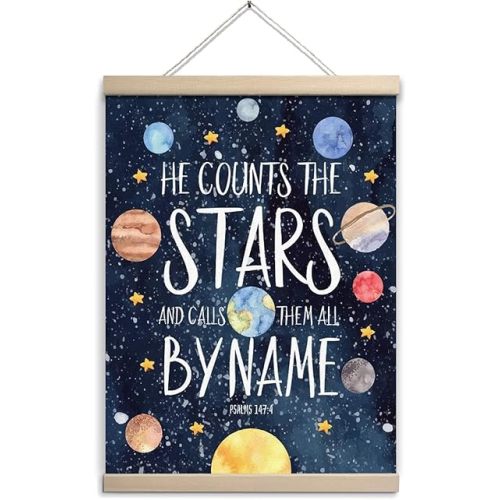 Newdv Solar System Wall Decor Outer Space Decorations Wall Art, Solar System Poster Hanging Christian Nursery Decor Wall Art Outer Space Deocr for Classroom Nursery Wall Art, Psalms 147:4 Space Theme Posters Decoration for Playroom Kids Room Boy Bedroom 1