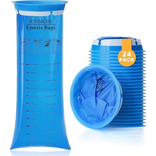 24 Pack Vomit Bags Disposable, 1000ml Leak Resistant Emesis Bags, Medical Grade Portable Throw Up Barf Puke Bags Disposable for Tavel Motion Sickness Kids Adults Pregnant Women, Car & Aircraft
