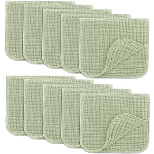 Comfy Cubs Muslin Burp Cloths Set Large 100% Cotton Hand Washcloths for Babies, Baby Essentials 6 Layers Extra Absorbent and Soft Boys & Girls Baby Bibs & Burp Cloths Set (Sage, 10-Pack, 20" X10")