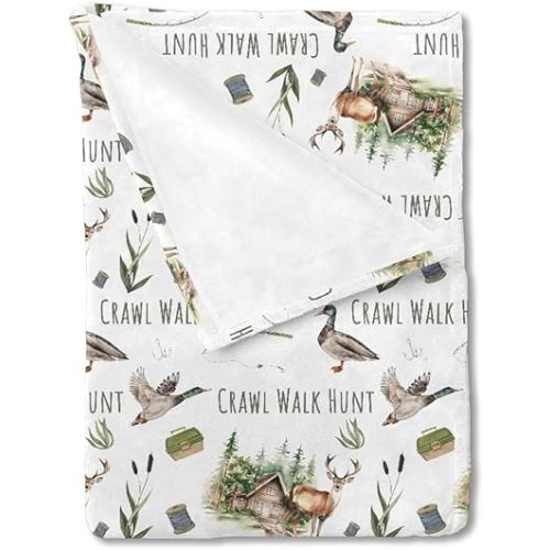 HawSkgFub Crawl Walk Hunt Mallard Duck Deer Baby Blanket Boys Shower Gift, Wild Animal Hunting Flannel Fleece Nursery Bed Receiving Swaddle, Soft Lightweight Newborn Infant Toddler Crib Bedding 30x40
