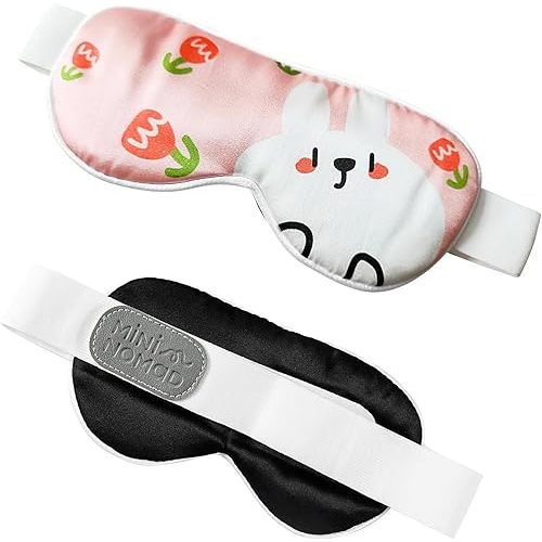 Luxurious Silk Sleep Mask for Baby - Extra Wide Adjustable Velcro Strap, Cute Baby Sleep Aid, Perfect for Kids Sleepover and Travel, Sleep mask Age 4-15. 100% Block Light. (Bunny, XSmall)