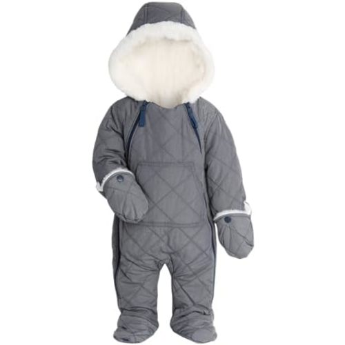 URBAN REPUBLIC Baby Boys' Pram Snowsuit - Quilted Fleece Lined Bodysuit with Gloves - Outerwear Coveralls (Sizes: 0-9M)