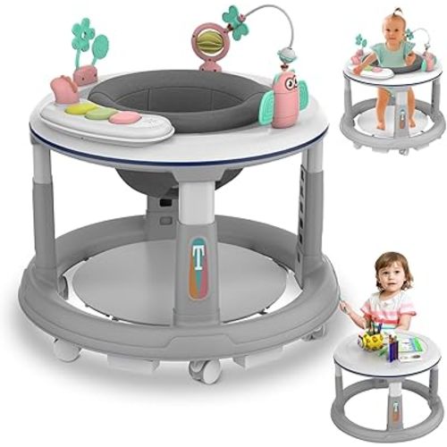 Baby Walker with Wheels, Baby Walkers and Activity Center with 5 Adjustable Heights, 360 Degree Swivel Seat, Music, Detachable Toys, Bounce Foot pad, Baby Walker for Boys and Girls from 6-18 Months