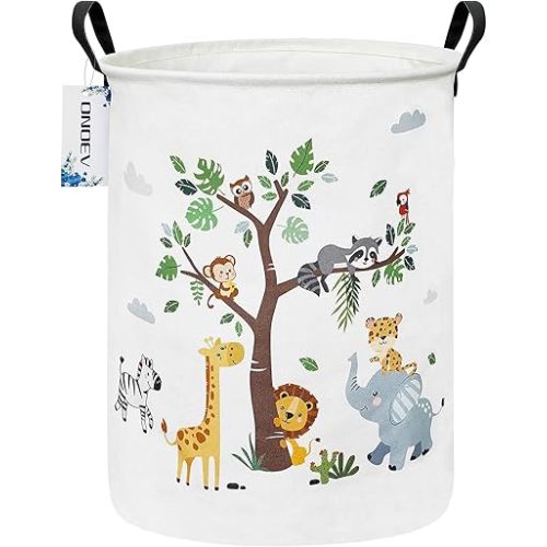 Round waterproof laundry basket,foldable storage basket,laundry Hampers with handle,gift basket,suitable for children's room and toy storage (Tree Animals)