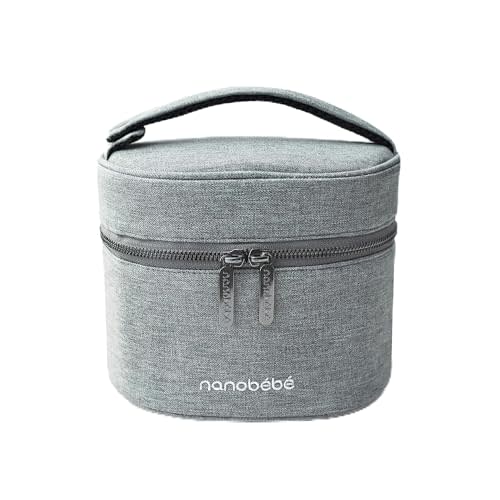 NANOBÉBÉ Breastmilk Baby Bottle Deluxe Cooler & Travel Bag with Ice Pack Included. Compact Triple Insulated, Easily attaches to Stroller or Diaper Bag- Grey