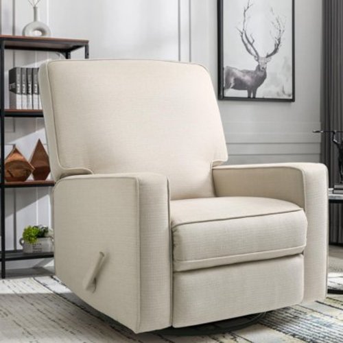 Harkawon Swivel Rocker Recliner Chair, Glider Rocker Recliner, Rocking Chair Nursery, Fabric Chair with High Back, for Living Room,Small Spaces, Beige