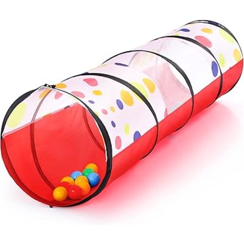 PigPigPen Kids Tunnel for Toddlers,Pop Up Play Tunnel Tent for Babies or Dogs, Indoor & Outdoor Toys for Kids Backyard Playset (Red Spots Play Tunnel)
