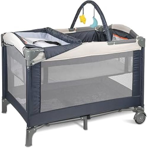 Cradlecare 3-in-1 Pack and Play Playard with Bassinet and Changing Station | Portable Baby Playard for Travel, Foldable Play Pen for Newborns and Toddlers, 2 Locking Wheels, Breathable Mesh (Creamy)