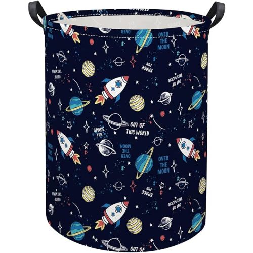 HIYAGON Kids Laundry Basket Baby Hamper for Nursery Boys Kids Hamper Cute Kids Toys Storage Bin Organizer Butterfly Room Decor for Home(Rocket Planet)