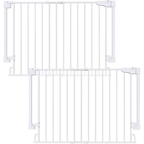 Cumbor 2 Pack 29.2-43" No Bottom Bar Baby Gate for Stairs, 2-in-1 Auto Close Dog Gate Indoor, Hardware Mounted Pet Gate for Doorways with Large Walk Thru Door, Child-Proof Safety Gate for Kids (White)