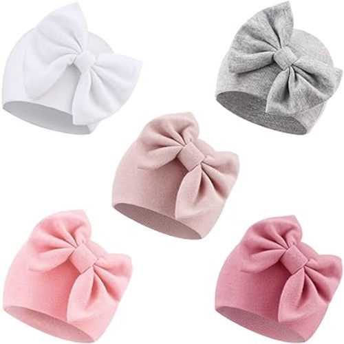 DRESHOW BQUBO Newborn Baby Hats Hospital Hat Baby Cotton Beanie Infant Bow Hats for 0-6/6-24 Months