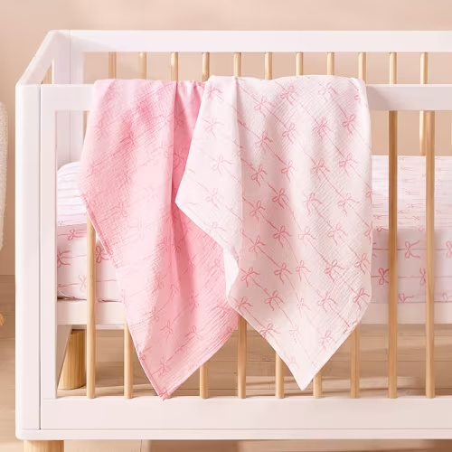 Adairs Kids - Pink Beautiful Bow Cotton Muslin Baby Swaddles 2pk | Adairs