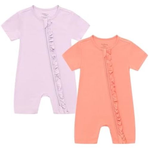JunNeng Baby 2 Pack Rayon of Bamboo Romper Sleeper 2 Way Zipper Short Sleeve Jumpsuit Zipper Footless One-piece