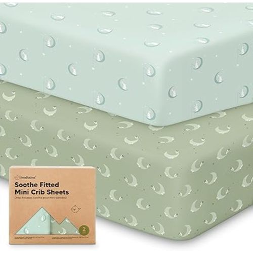 2-Pack Mini Crib Sheets Fitted, Pack and Play Sheets - Organic Cotton Pack N Play Sheets for Pack and Play Mattress, Playard Baby Crib Sheets, Jersey Crib Sheets Neutral for Boys, Girls (Lunaris)