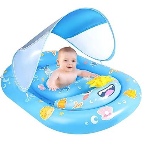 Baby Pool Float with Canopy UPF50+, Baby Float with Canopy, Infant Swim Circle for 6-36 Months, Baby Swimming Float with Adjustable Safety Seat for Boys and Girls