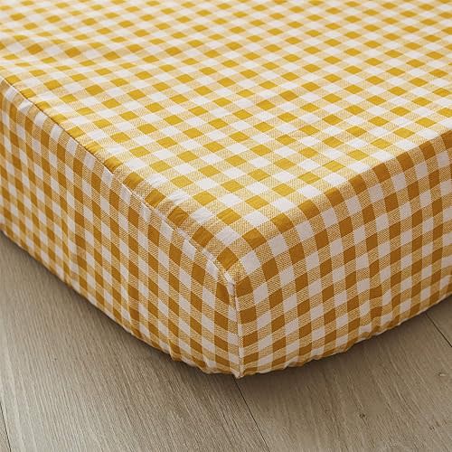 Brandream Baby Girl Crib Sheet Yellow Plaid Fitted Sheet Breathable Soft Standard Size Crib Mattress Sheet for Newborn Infant,100% Cotton