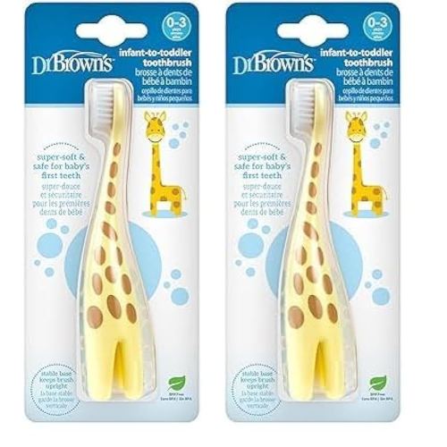 Dr. Brown's Infant-to-Toddler Training Toothbrush, Soft for Baby's First Teeth, Giraffe, 0-3 Years (Pack of 2)