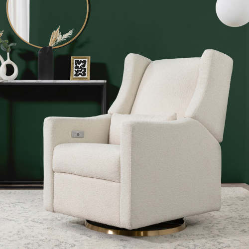 Babyletto Kiwi Electronic Recliner and Swivel Glider in Ivory Boucle with USB port