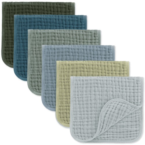 Comfy Cubs Muslin Burp Cloths - Large 100% Cotton Washcloths, 6 Layers (Multi Boy, 6-Pack, 20"X10")