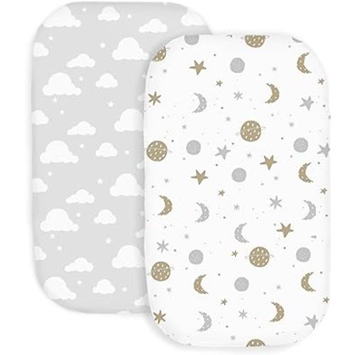 100% Organic Cotton 2 Pk of Bedside Sleeper Bassinet Fitted Mattress Sheets for Mika Micky, Baby Delight, Ronbei, Chicco, KoolerThings, Cloud Baby, AMKE, Angelbliss, Maxi-COSI, Arm's Reach, and More.