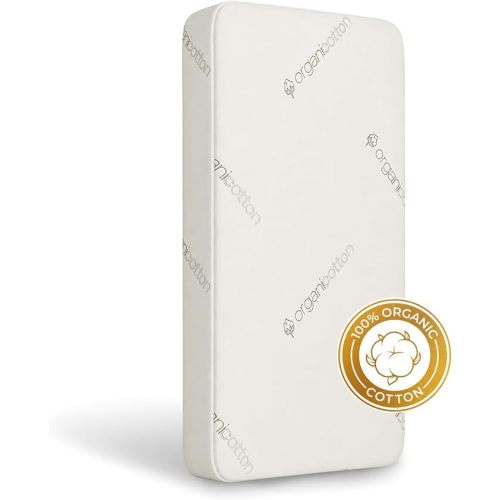 Crib & Toddler Mattress, 100% Organic Cotton Cover, Breathable, Premium Foam Interior, 5’’ Thickness Firm, Fits Any Standard Size Baby Crib & Toddler Bed
