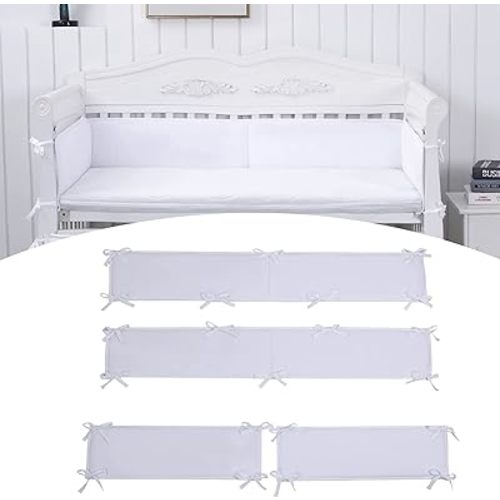 Baby Padded Cushioned Liners Crib Anticollision Pads, Mesh 4 Insides Breathable Cushioned Pads for Boys Girls (P-White)