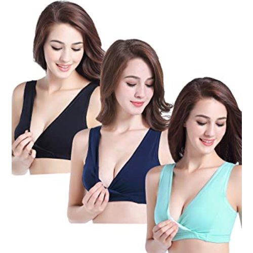 CAKYE 3 Pack Maternity Nursing Sleep Bra Breastfeeding Cotton Bralette