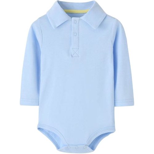 Teach Leanbh Baby Boys Pure Color Cotton Short Long Sleeve Polo Bodysuit 3-24 Months (Baby Blue/Long Sleeve, 9 Months)