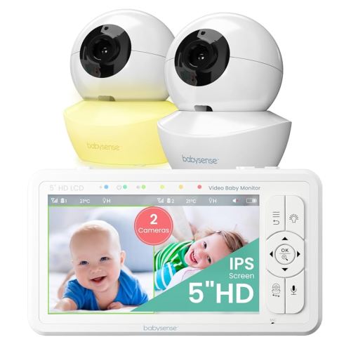 Amazon.com: Babysense 5" HD Split-Screen Baby Monitor, Video Baby Monitor with 2 Cameras and Audio, Night Light, 1000ft Range, Two-Way Audio, 4X Zoom, Night Vision, 4000mAh Battery : Baby