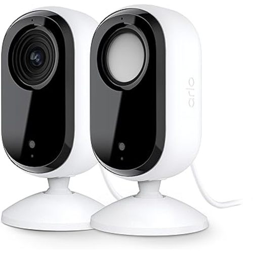 Arlo Essential Security Camera 2K | Indoor Only | 2nd Gen | Baby Monitor & Pet Camera, Wired Automated Privacy Shield, 2-Way Audio, Night Vision, Live Stream, Motion Alerts & Notifications White 2 Cam