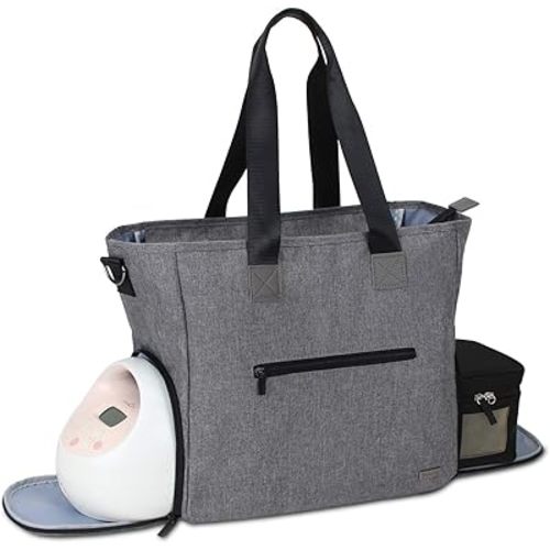 Teamoy Breast Pump Tote Bag Compatible for Spectra S1, S2, Medela, Pumping Bag for Breast Pump Parts, Cooler Bag, Laptop(Up to 14'') and More, Dark Gray (Bag Only)