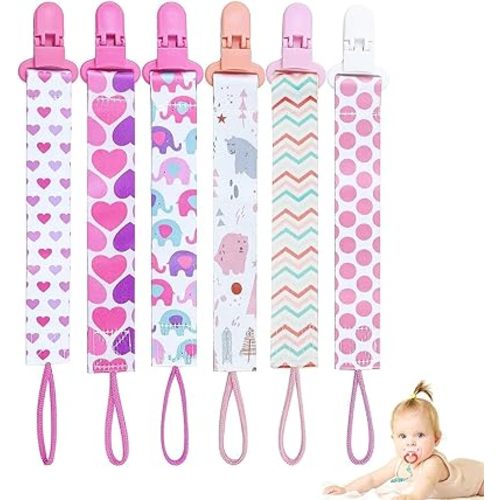 6 Pcs Baby Dummy Strap Clip, Pacifier Clip, Pacifier Holder Soother Chains Clips Fit All, Soothers, Teething Toys, Baby Essentials for Boys and Girls