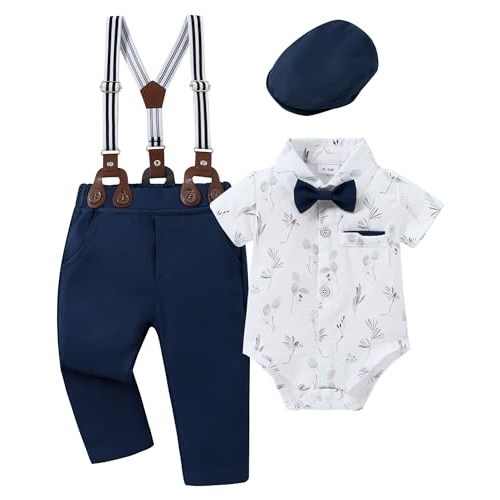 CARETOO Baby Boy Clothes Suit Infant Gentleman Boy Outfits Dress Shirt/Bowtie/Suspender Pants Set 0-18 Months